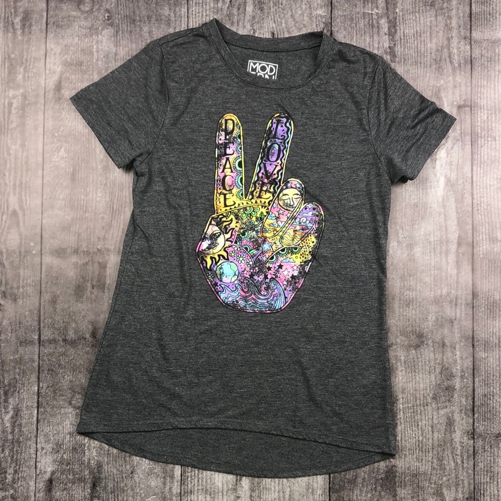 Modern Lux Peace & Love Gray Crew T Neck Tee- size XS